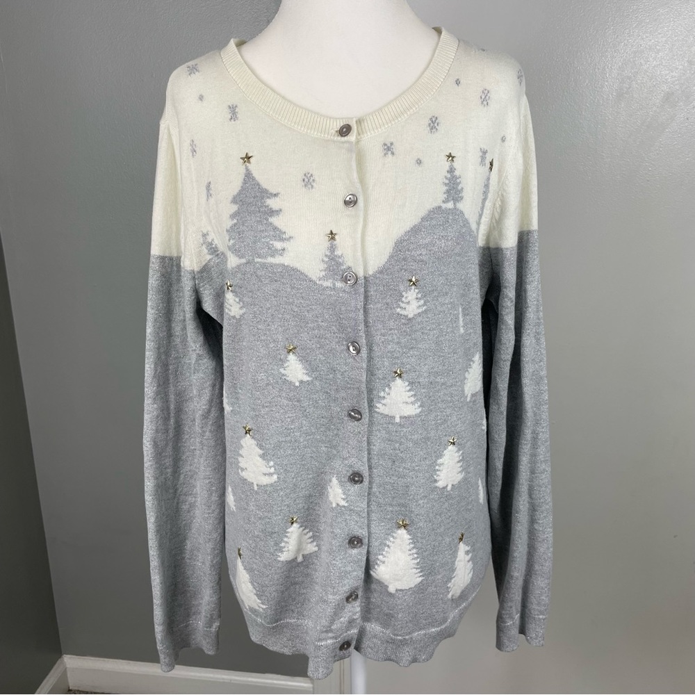 Talbots || Metallic Wintery Tree Cardigan Size M‎